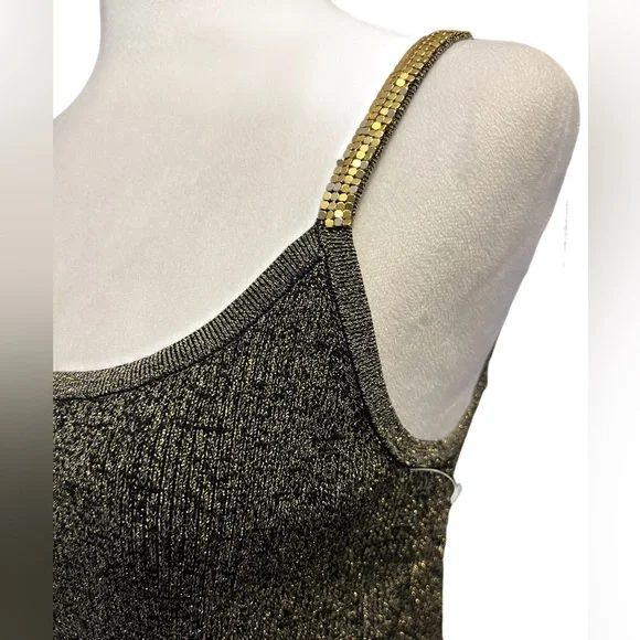NWOT MICHELLE ANTONELLI womens M silk blend black metallic tank top - Picture 3 of 10